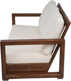 Christopher Knight Home Olaf 4 Pieces Outdoor Conversation Set, Acacia Wood Chat Set, Rectangular Coffee Table and Patio Loveseat with 2 Club Chairs, Patio Furniture Set with Cushion, Beige+Mocha
