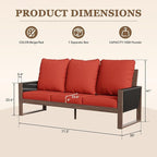 Patio Furniture 3 Seater Sofa Cedar Wood Indoor&Outdoor Couch, Outside Deep Seat High Back Porch Sofa