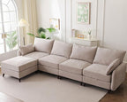 135'' Modular Sectional Sofa with All Seats Storage, Oversized L Shaped Couch for Living Room,4-Seater Comfy Cloud Couches with Movable Ottoman,Big Sectional for Bedroom,Velet,Khaki