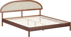NTC Gem Wooden Bed Frame with Headboard and Natural Rattan, Solid Oak/Rubber Wood Foundation with Silent Slats, 1000 Lb Capacity, Effortless Assembly (Natural Cane - Dark Walnut, King)
