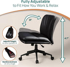 NYPOT Armless Desk Chair with Wheels for Criss Cross Sitting - Cross Legged Wide Armless Chair - Adjustable Vanity 360° Swivel Stool and 120° Rocking Wide Seat Comfy for Home and Office, Color Black