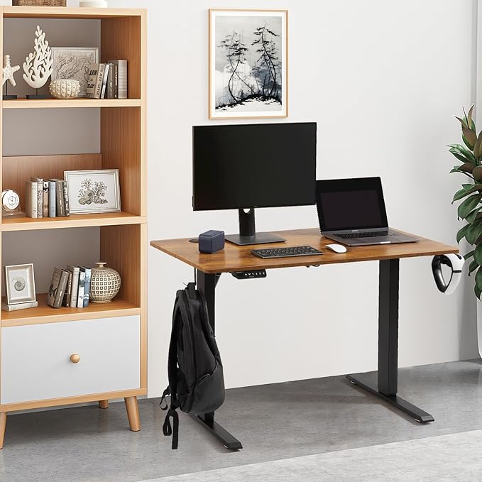 VEVOR Height Adjustable Desk, 55.1 x 23.6 in, Support 180 lbs, Electric Standing Desk with 3 Memory Presets, Sturdy Dual Metal Frame, Versatile Computer Sit Stand up Desks, Suitable for Home Office