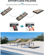 Patio Chaise Lounge Chair Set of 4, Foldable Lounge Chair for Outside, Aluminum Chairs with 5 Adjustable Backrest, Outdoor Pool Lounger for Poolside, Lawn, Deck, Khaki