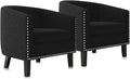 BELLEZE Barrel Chairs Set of 2, Modern Accent Tub Club Chairs Armchairs for Living Room, Upholstered Accent Chairs with Silver Nail Head Trim Black Legs - Kyara (Black/Polyester)