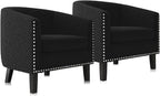 BELLEZE Barrel Chairs Set of 2, Modern Accent Tub Club Chairs Armchairs for Living Room, Upholstered Accent Chairs with Silver Nail Head Trim Black Legs - Kyara (Black/Polyester)