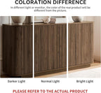 LKTART 64" Buffet Cabinet with Storage, Modern Fluted Accent Sideboard Media Console Credenza with Adjustable Shelves Pressed Spring for Kitchen Living Room,31.5" H (Walnut)