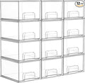 Vtopmart 12 Pack Small Clear Stackable Storage Drawers,Acrylic Bathroom Makeup Organizer,Plastic Storage Bins For Vanity, Undersink, Kitchen Cabinets, Pantry, Home Organization