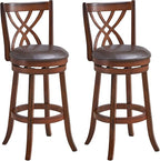 COSTWAY Bar Stools Set of 2, 360° Swivel Chairs with Rubber Wood Frame, 30-Inch PU Leather Cushioned Seat and Footrests, for Kitchen Island, Dining Room, Bar (Brown-30 inches, 2 stools)