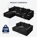 KINGYES 107'' Modular Sectional Sofa, L Shaped Cloud Couch for Living Room, Modern Boneless Sofa with Chaise for Bedroom, Black
