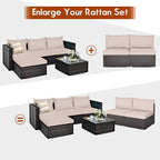COSTWAY 2PCS PE Rattan Armless Sofa, Wicker Patio Conversation Set Chairs with Soft Cushion, Outdoor Sectional Furniture for Yard, Poolside (Beige)