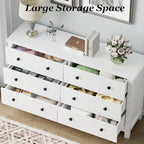 White Dresser, Modern 6 Drawer Double Dresser for Bedroom with Black Knobs, Adults & Kids Wide Dressers & Chests of Drawers for Hallway, Entryway