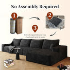 135.4" Large Cloud Modular Sectional Sofa with L-Shape Chaise, Deep Seat Upholstered Couches for Living Room，No Assembly Required, Corduroy Pet-Friendly Fabric (Black, Right Facing Chaise)