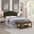 24KF Upholstered Button Tufted Queen Headboard with Nailhead Trim, Elegant Boucle Fabric Full headboard, 6031-Q-Boucle-Dark Green