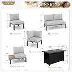 Sophia & William 6 Pieces Patio Furniture Set with 45" Fire Pit Table, Metal Outdoor Sectional Sofa Set -2 x Single Couch with Side Table,2 x Single Sofa,1 x Loveseat,1 x Propane Fire Pit