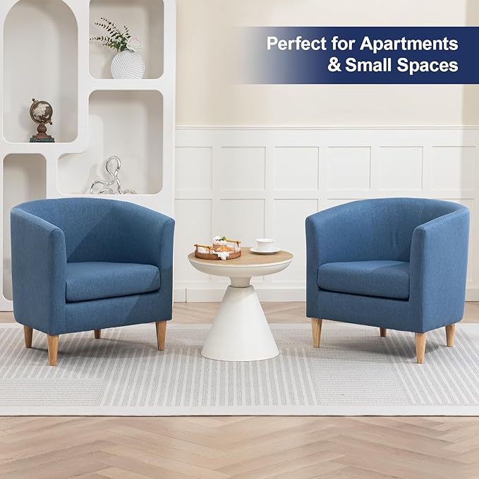 Accent Barrel Chairs Set of 2, Modern Comfy Living Room Chairs with Armrest Small Reading Chair with Cozy Soft Padded for Bedroom Reception Room Cafe, Blue