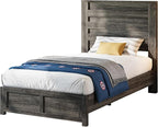 AMERLIFE Farmhouse Twin Platform Bed Frame with 49" Fluted Headboard, Wooden Bed with Natural Grain Finish, Noise-Free, No Box Spring Required, Easy Assembly, Grey