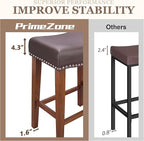 PrimeZone Counter Height Bar Stools Set of 6 - Backless Saddle Barstools with 4.3" Thick Upholstered, Nailhead Trim Faux Leather & Solid Wood Legs, 26 Inch Counter Stools for Kitchen Island, Brown