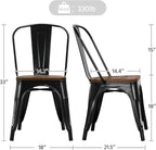 Yaheetech 18 Inch Classic Iron Metal Dining Chair with Wood Top/Seat Indoor-Outdoor Use Chic Dining Bistro Cafe Side Barstool Bar Chair Coffee Chair Set of 4 Black
