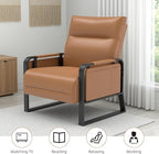 Upholstered Accent Chair, Modern Faux Leather Sofa Chair with Foldable Side Tray Table & Storage Pocket, Small Accent Sofa for Living Room, Bedroom, Reception Room, Brown