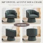 Swivel Accent Chair Set of 2,Faux Leather 360°Swivel Barrel Chair Upholstered Modern Living Room Chair, Overstuffed Reading Armchair for Bedroom,Vanity,Office-Navy