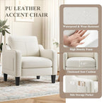 PU Leather Accent Chair Set of 2, Mid-Century Modern Living Room Armchair Sofa with Removable Cushions, Solid Wood Frame & Stitched Armrest Design, Bedroom Chair with Plastic Legs, Beige