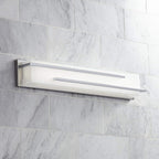 Possini Euro Design Jada Modern Wall Mount Light LED Chrome Silver Hardwired 26 1/4" Wide Light Bar Fixture Rectangular White Glass Shade for Bathroom Vanity Mirror House Home Room Decor