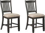 Signature Design by Ashley Tyler Creek Farmhouse 24.38" Counter Height Upholstered Barstool, Set of 2, Almost Black