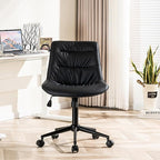 Rowill Leather Office Chair, Ergonomic Armless Desk Chair with Waterproof Cushion & Slient Wheels & SGS-Certified Class 3 Explosion-Proof Gas Lift, Ideal for Home Office, Study and Vanity(Black)