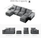 137" Comfy Cloud Couch with U-Shape Chaise & Deep Seat, Modular Sectional Sofa in a Box, Boneless Upholstered Couches for Living Room, No Assembly Required (Soft Corduroy, Gray)