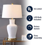JONATHAN Y JYL4026A Julian 29" Ceramic LED Table Lamp Traditional Transitional Bedside Desk Nightstand Lamp for Bedroom Living Room Office College Bookcase LED Bulb Included, White/Gold