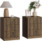3-Piece Modern Bedroom Furniture Set, Wide 7-Drawer Dresser & 3-Drawer Nightstands Set of 2, Natural Wood Dresser and Nightstand Sets for Bedroom,Hallway, Walnut