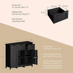 Sideboard Floor Storage Cabinet - Wooden Storage Organizer with 2 Doors and 3 Drawers, Free Standing Accent Buffet Cabinet with Adjustable Shelves for Living Room, Bedroom.Bathroom (Black)