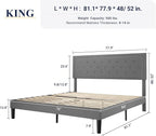 Allewie King Size Upholstered Platform Bed Frame with Adjustable Headboard, Button Tufted, Wood Slat Support, Easy Assembly, Light Gray