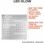 Sharper Image LED Word Digital Clock, 7.75", Silver Finish, Light-Up Desk & Wall Clock, Modern Time Display, Shelf or Wall Decor for Home Office, Living Room, Kitchen & Bedroom, Housewarming Gift