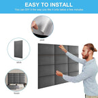 Upholstered Wall Mounted Headboard, 3D Soundproof Wall Panels Peel and Stick, Queen Size, Tufted, Dark Grey (9 Panels, 10" x 24")