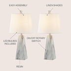 JONATHAN Y JYL1037A-SET2 Owen 20.5" Resin LED Table Lamp Contemporary, Office, Living Room, Family Room, Dining Room, Bedroom, Hallway, Foyer, White Marble Finish (Set of 2)