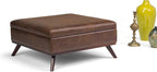 SIMPLIHOME Owen 36 inch Wide Mid Century Modern Square Coffee Table Storage Ottoman in Distressed Chestnut Brown Vegan Faux Leather, Assembled, for the Living Room, Entryway and Family Room