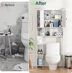 Over The Toilet Storage Cabinet with 2 Barn Door and Toilet Paper Holder Stand, Adjustable Shelf, Freestanding Organizer for Bathroom, or Laundry Room, White