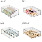 mDesign Plastic Stackable Bathroom Storage Organizer Bin Containers with Front Pull Drawer for Bathroom Countertop, Vanity, Closet Shelves - Holder for Beauty Accessories - Lumiere Collection - Clear