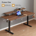 ONBRILL Standing Desk with 2 Adjustable Monitor Shelves, 55 x 24 Inches Electric Stand Up Desk with Memory Controller and Adjustable Height from 28-46 inches for Computer Workstations, Walnut