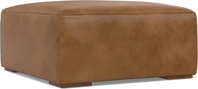 SIMPLIHOME Rex Left Corner Sectional Modular Sofa and Ottoman Set in Full-Grain Genuine Leather, Sienna, 116-inch-wide L-Shaped Leather Sofa and Matching 34-inch-Wide Table Ottoman for Living Room