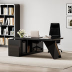 homary 70.9" Modern L-Shape Executive Desk Set, Home Office Desk with Home Office Executive Chair, Drawers & Cabinet Modern Computer Desk for Home Business Furniture, Black, Left Hand