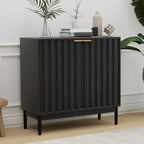 Fluted Cabinet with Storage, Buffet Cabinet Sideborad with Door, Kitchen Buffet Storage Accent Cabinets with Adjustable Shelves for Living Room, Entry, Hallway, Black