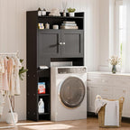 MU Over The Toilet Storage Cabinet with Doors, 32" Bathroom Storage Organizer with Side Shelves, Space-Saving Toilet Storage Rack for Bathroom, Laundry (Black)