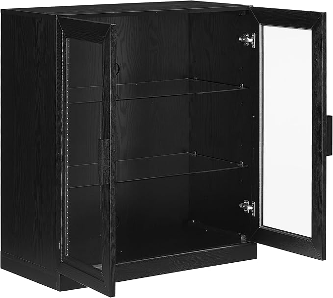 Crosley Furniture Essen Stackable Glass Door Kitchen Pantry Storage Cabinet, Accent Cabinets for Entryway, Black