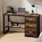 Small Desk with 3 Drawers, 47 Inch Computer Desk with Drawers & Bottom Shelves for Bedroom, Home Office Desk with Storage File Cabinet for Small Spaces, Writing and Work, Black and Brown