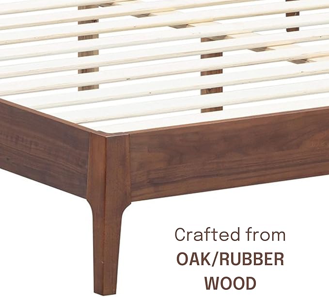 NTC Ruby Wooden Bed Frame with Headboard and Natural Rattan, Solid Oak/Rubber Wood Foundation with Silent Slats, 1000 Lb Capacity, Effortless Assembly (Natural Cane - Dark Walnut, Queen)