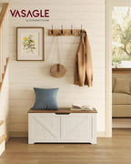 VASAGLE Storage Chest, Storage Bench with 2 Safety Hinges, Farmhouse Style, 15.7 x 39.4 x 18.1 Inches, for Entryway, Bedroom, Living Room, Honey Brown and Rustic White ULSB060WJ01S