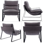 LukeAlon Modern Linen Accent Armchair, Upholstered Living Room Chair with Metal Base Thickened Cushion Single Sofa Chair Comfy Lounge Chair for Bedroom Living Room, Grey