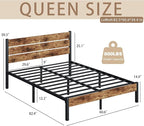 Queen Bed with Headboard and Footboard, with Under Bed Storage, All-Metal Support System, No Box Spring Needed, Easy Assembly, Vintage Brown